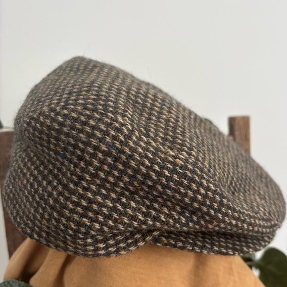 VINTAGE HARRIS TWEED 100% WOOL NEWSBOY FLAT CAP MADE IN SCOTLAND JAND WOVEN - Picture 3 of 12